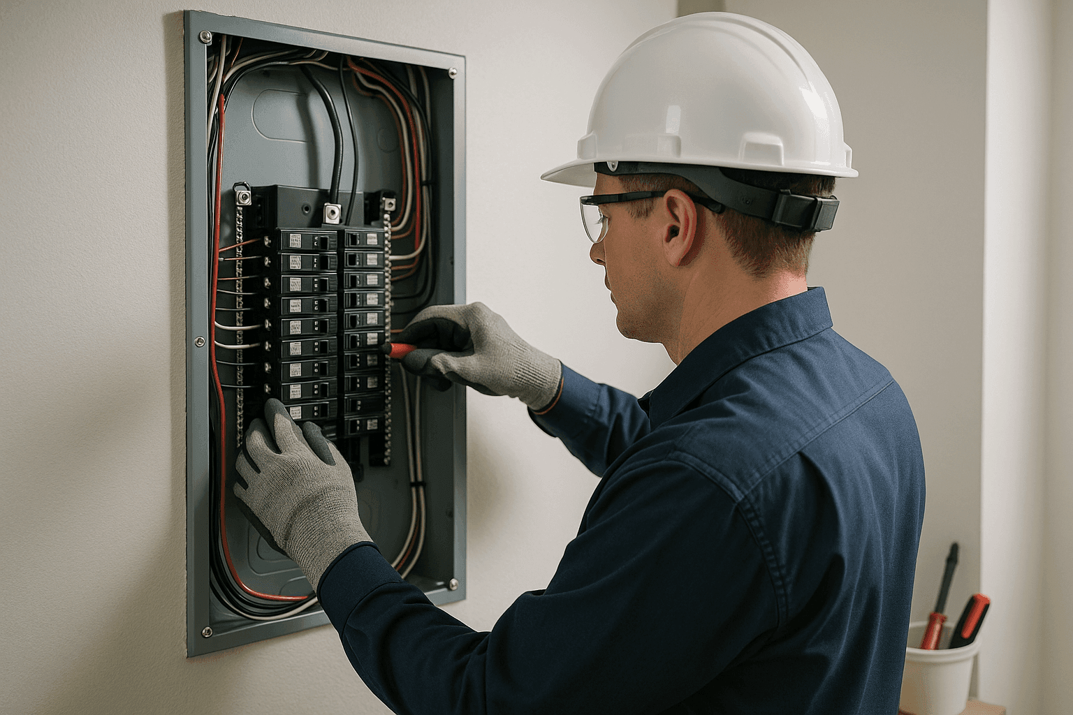 Electrician upgrading a home's electrical breaker panel